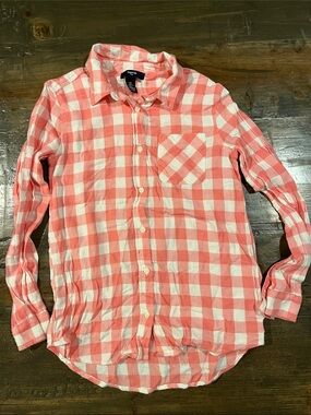 GAP Kids Coral and White Gingham Button-Up Shirt
